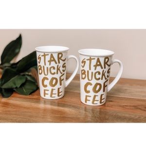 Set of 2 Starbucks White & Gold Collectable Mugs